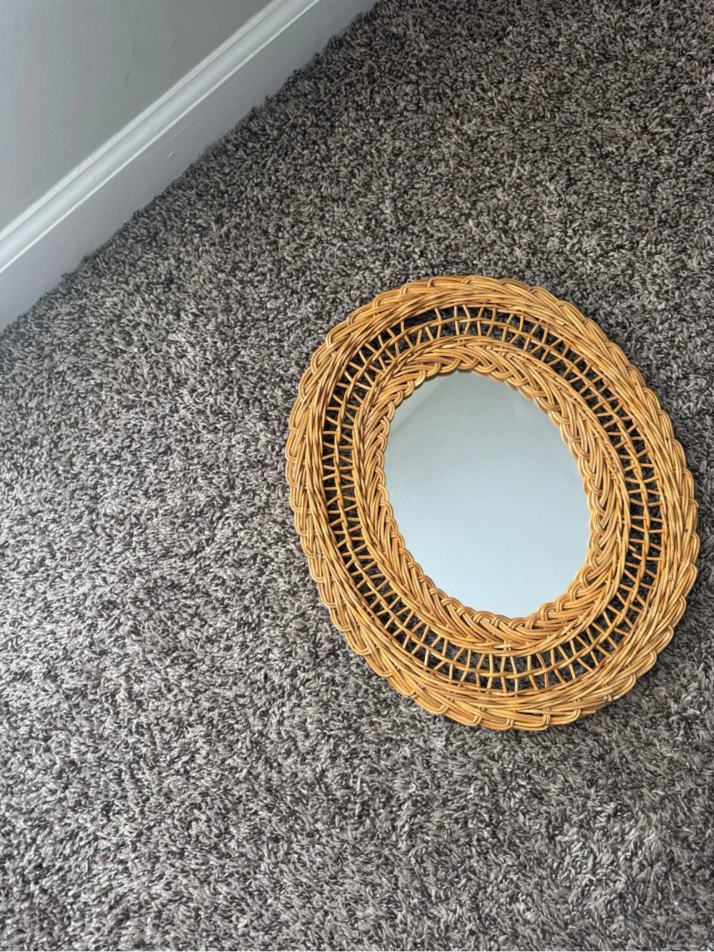 Vintage Woven Oval Wall Mirror - Tan